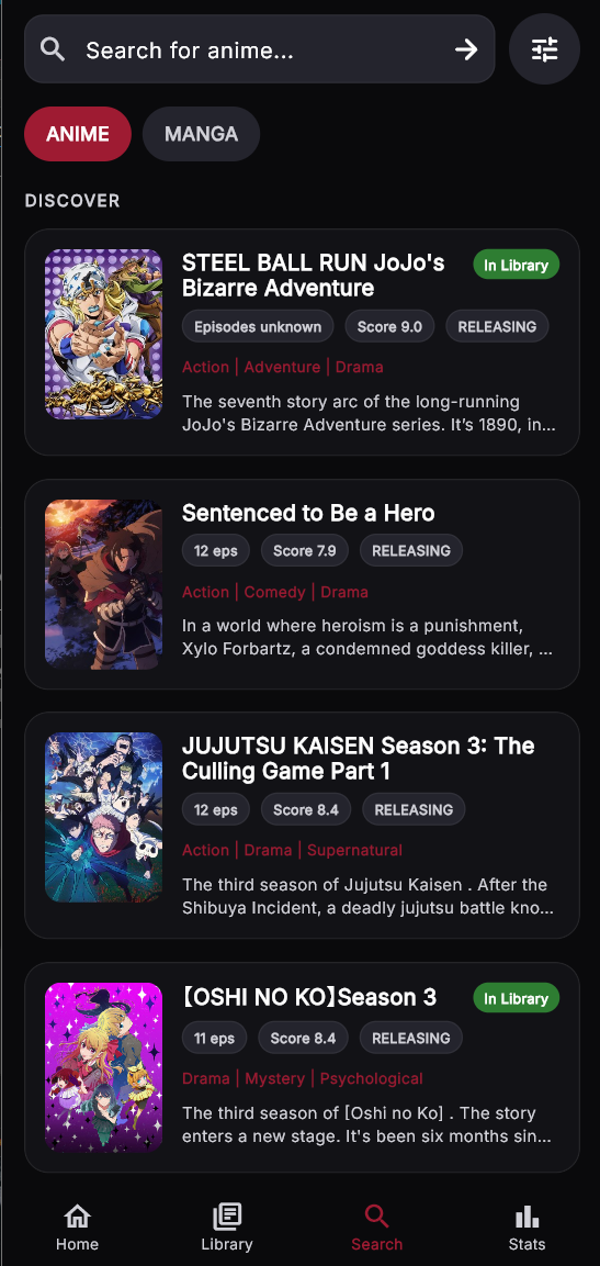OtakuLog search screen